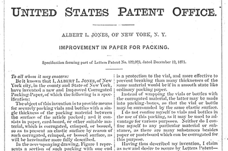 Patentschrift der Wellpappe von 1871